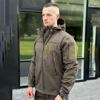 Чоловіча демісезонна Куртка B&L Softshell із Системою Вентиляції та функціональними Кишенями олива розмір 3XL