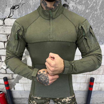 Чоловічий Убакс Combat із Посиленими ліктями та Липучками під Шевроні / Міцна статутна Рубашка олива размер XL