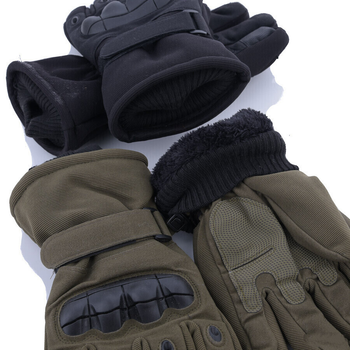 Плотные зимние перчатки на меху с антискользкими вставками олива размер универсальный