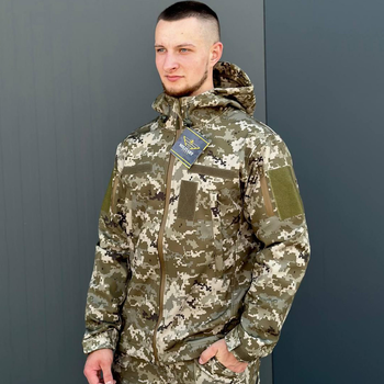 Демісезонна чоловіча Куртка Softshell на флісі з Капюшоном та Липучками під шеврони піксель розмір XL