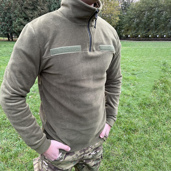 Чоловічий флісовий джемпер з високим коміром та велкро панелями / Фліска у кольорі олива розмір 54