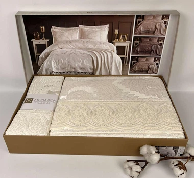 Покривало Moda Box 240х260 з наволочками Aybuke Krem