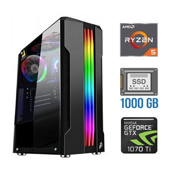 Игровой ПК Tower / AMD Ryzen 5 4500 (6 (12) ядер по 3.6 - 4.1 GHz) NEW / 32 GB DDR4 NEW / 1000 GB SSD NEW / nVidia GeForce GTX 1070 Ti, 8 GB GDDR5, 256-bit б/у