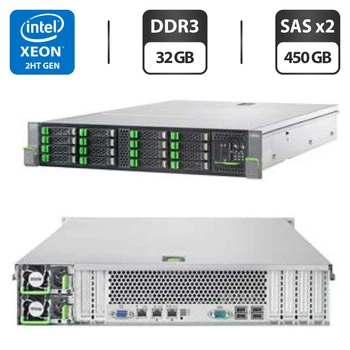 Сервер Fujitsu Primergy RX300 S7 2U Rack / 2x Intel Xeon E5-2630L (6 (12) ядер по 2.0 - 2.5 GHz) / 32 GB DDR3 / 2x 450 GB SAS / iRMC S3 Graphics / Два блока питания 450W б/у