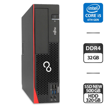 Компьютер Fujitsu Esprimo D757 E90+ SFF / Intel Core i5-6500 (4 ядра по 3.2 - 3.6 GHz) / 32 GB DDR4 / 500 GB SSD NEW + 320 GB HDD / Intel HD Graphics 530 / DVI б/у