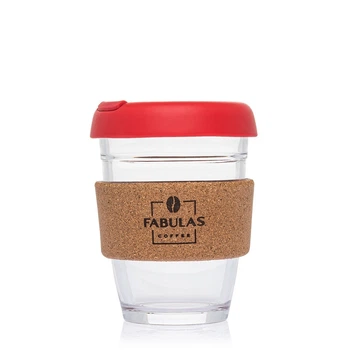 Чашка Fabulas Glass+Silicone+Cork з Кришкою Червоний-Корк 340мл