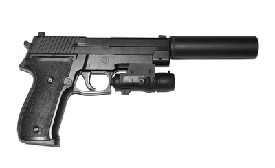 Страйкбольний пістолет Sig Sauer 226 Galaxy G26A з глушником і лазерним прицілом