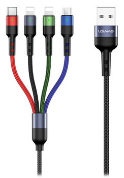 Плетений кабель Usams 4 в 1 USB - USB Type-C + Micro-USB + 2xLightning швидка зарядка 0.35 м (6958444984315)