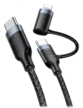 Kabel pleciony Usams USB Type-C - USB Type-C + Lightning szybkie ładowanie 1 m czarny (6958444984582)
