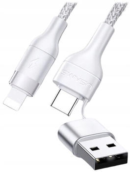 Плетений кабель Usams USB + USB Type-C - Lightning швидка зарядка 1.2 м White (6958444984612)