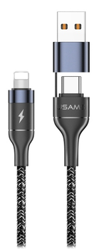 Kabel pleciony Usams USB + USB Type-C - Lightning szybkie ładowanie 1.2 m czarny (6958444984605)