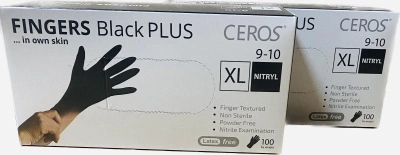 Рукавички нітрилові оглядові міцні Ceros Fingers Black Plus 5,5 грам розмір XL