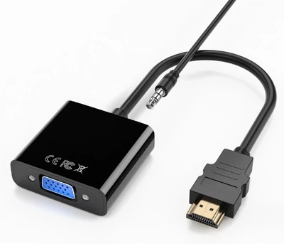 Кабель-переходник HDMI -> VGA эмулятор монитора конвертер адаптер с аудио 3.5 мм со звуком HDMI2VGA (519336542) Черный