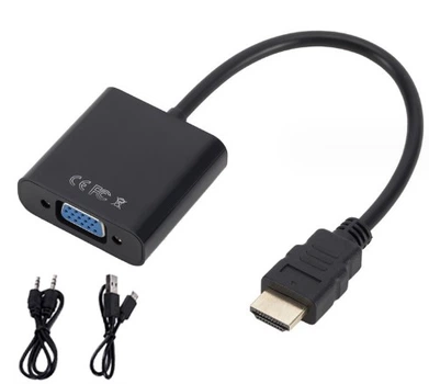 Кабель-переходник HDMI -> VGA конвертер адаптер с аудио 3.5 мм и питанием USB со звуком для Т2 тюнера HDMI2VGA эмулятор монитора (561324018) Черный
