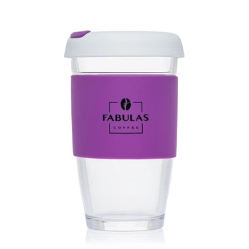 Чашка Fabulas Glass+Silicone з Кришкою Біло-Фіолетова 450мл