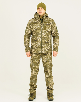 Костюм камуфляжный утепленный на флисе, куртка с капюшоном, ткань софтшелл пиксель, 52