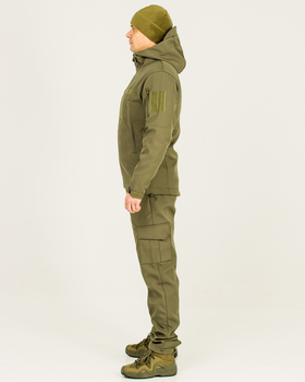 Костюм камуфляжный утепленный на флисе, куртка с капюшоном, ткань софтшелл, цвет олива, 48