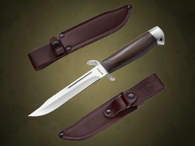 Нож Охотничий в Кожаном чехле с Удлиненным лезвием и Гардой GW 024 ACWP-L
