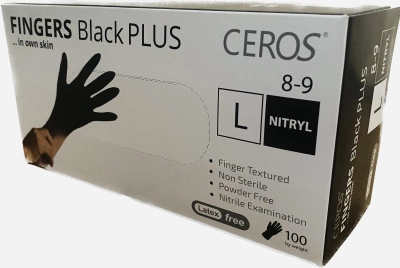 Нітрилові рукавички CEROS Fingers BLACK PLUS 5.5 грам 100 штук розмір L