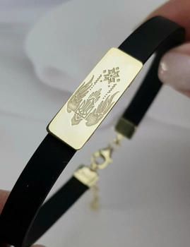 Серебряный браслет каучук чёрный Family Tree Jewelry Line Герб Украины регулируеться серебро позолота