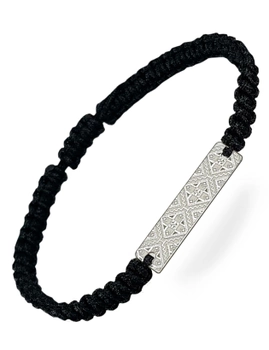 Серебряный браслет шамбала Family Tree Jewelry Line Вышиванка чёрная нить «Ровно» регулируеться родированный