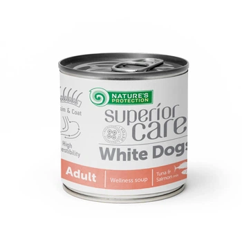 Ласощі для собак Nature's Protection Суп для собак з білим забарвленням шерсті NP Superior Care White Dogs All Breeds Adult Salmon and Tuna з лосось та тунцем, 140мл (KIKNPSC63360)