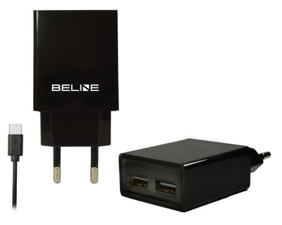 Ładowarka sieciowa Beline 2 x USB + USB Type-C 2 A Czarna (5900168331266)