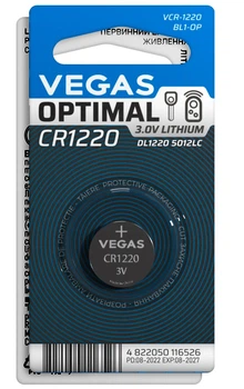 Батарейка VEGAS CR1220 літієва 1шт. Optimal