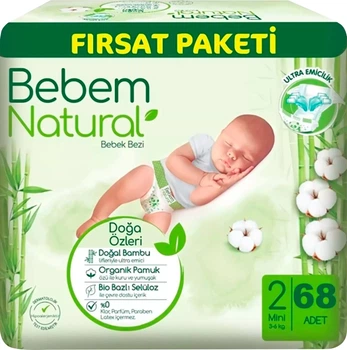 Підгузки Bebem Natural 2 Mini 3-6 кг 68 шт (8690536831944)