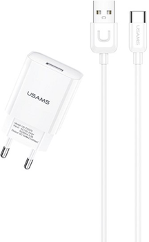 Мережевий зарядний пристрій Usams T21 USB 2.1 A Fast Charging White + кабель USB - USB-C 1 м White (6958444969930)