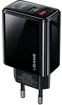 Мережевий зарядний пристрій Usams US-CC133 T40 USB-C+USB 20W LED PD 3.0 +QC3.0 Fast Charging Black (6958444971124)