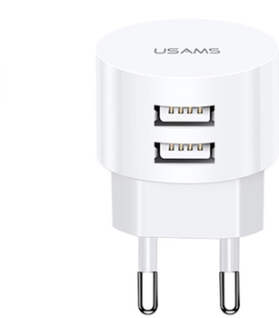 Мережевий зарядний пристрій Usams T20 2xUSB 10W QC2.0 Fast Charging White (6958444970035)