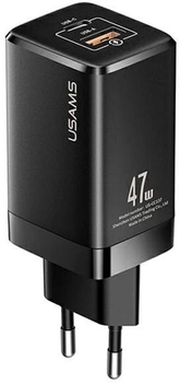 Мережевий зарядний пристрій Usams US-CC137 T41 USB-C+USB 47W GaN PD+QC Fast Charging Black (6958444971131)