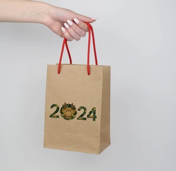Пакет на Новий рік 2024 подарунковий 220*120*260 мм - 3 шт/уп Крафт Пакет з символікою Дракона китайського