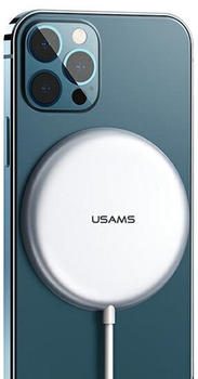 Індукційний зарядний пристрій Usams W2 15W для Apple iPhone 12 Silver (6958444940618)