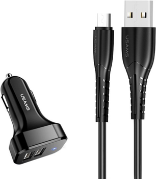 Ładowarka samochodowa Usams C13 2.1A + kabel USB/USB-C Black (6958444985985)