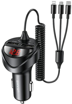 Автомобільний зарядний пристрій Usams C22 + кабели 3 в 1 lightning/microUSB/USB-C Black (6958444927343)