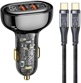 Автомобільний зарядний пристрій Usams 80W Fast Charge + кабель USB-C - USB-C (6958444901381)