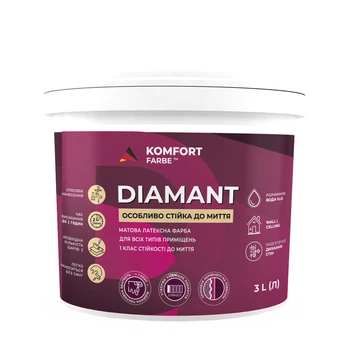 Особенно стойкая к мытью матовая латексная краска Komfort Farbe DIAMANT белая 3 л