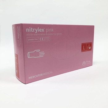 Рукавички нітрилові Nitrylex Pink розмір L рожеві 100 шт