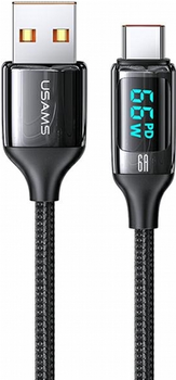 Кабель Usams U78 USB Type-A на USB Type-C LED 6 A Fast Charging 1.2 м Black (SJ544USB01) (6958444975412)