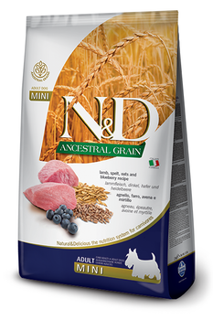 Сухий корм Farmina Dog Low Grain N&D Ancestral Grain, Lamb & Blueberry Adult Mini для дорослих собак дрібних порід з ягням, спельтою, овесом і чорницею 7 кг (арт 156391)