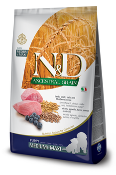 Сухий корм Farmina Dog Low Grain N&D Angestral Grain, Lamb & Blueberry Puppy Medium & Maxi для цуценят середніх та великих порід з ягням, спельтою, овесом і чорницею 12 кг (арт 156393)
