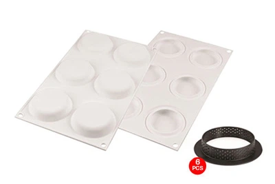 Форма для тарта Silikomartлеток Kit Tarte Ring Round Ø80 37.5х21х2см/90мл силиконовая + 6 колец (KIT TARTE RING ROUND D80)