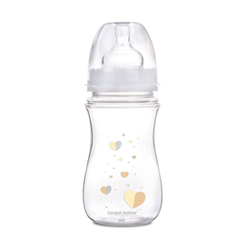 Пляшка з широким отвором антиколікова Easystart Newborn baby 240 мл Canpol babies Бежеві серця (5901691813175)