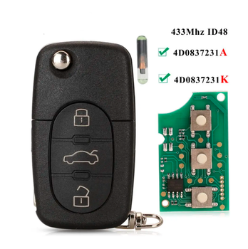 Ключ запалювання Audi 4D0837231A 4D0837231K A3 A4 A6 A8 TT RS4 Quattro 1994 - 2004 433Mhz ID48