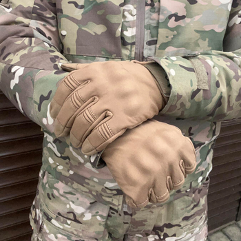 Плотные перчатки SoftShell с защитными накладками и антискользящими вставками койот размер