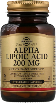 Натуральна харчова добавка Solgar Alpha-Lipoic Acid 200 мг 50 капсул (0033984000582)