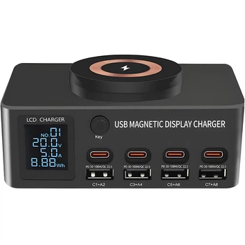 Многопортовая зарядная станция с беспроводной зарядкой Digital Lion MCS-818-DP | мультизарядное устройство на 4 USB-A+4 Type-C PD разъема, 140W