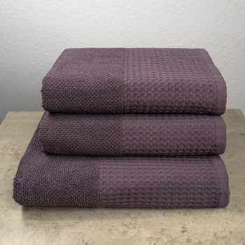 Комплект махровых полотенец Вафельный Бордюр 3шт GM Textile 50х90см, 50х90см, 70х140см 500г/м2 (Темный Виноград)